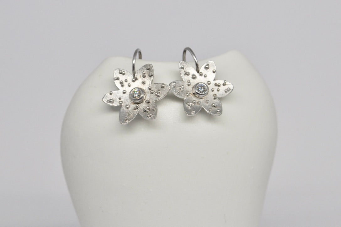 Diamond Flower Earrings in 18K White Gold