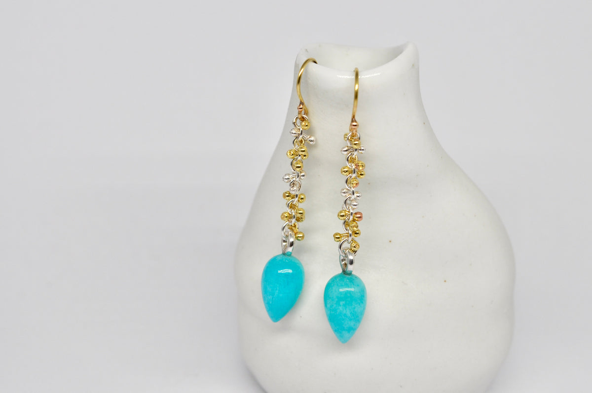 Amazonite Drop Earrings with Mixed Metal Chain