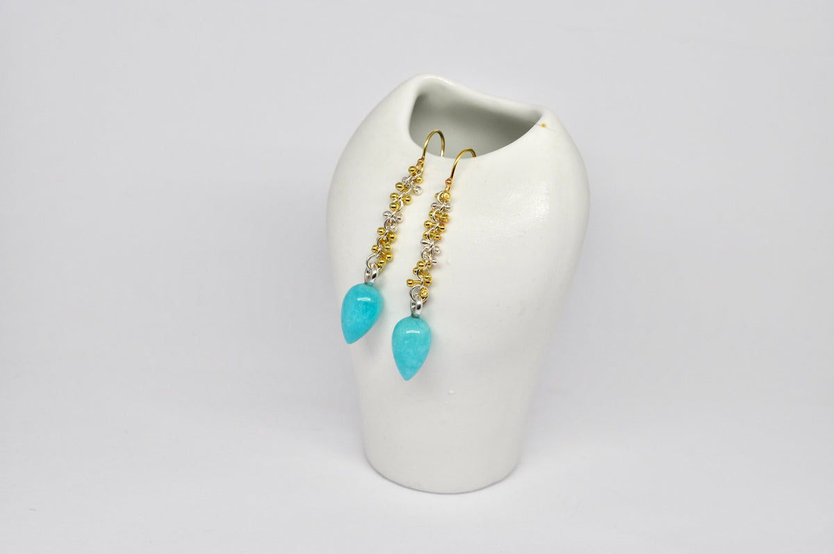 Amazonite Drop Earrings with Mixed Metal Chain