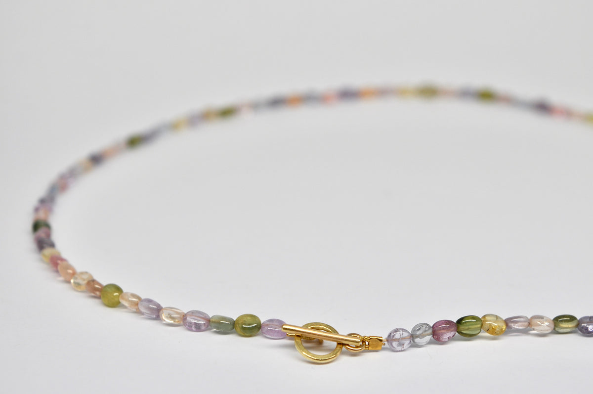 Multicolour Sapphire Bead Necklace — 18k Gold Toggle Clasp