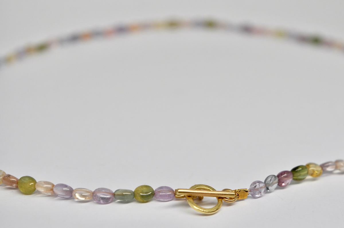 Multicolour Sapphire Bead Necklace — 18k Gold Toggle Clasp