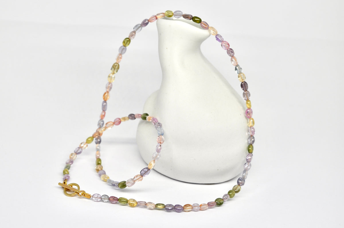 Multicolour Sapphire Bead Necklace — 18k Gold Toggle Clasp