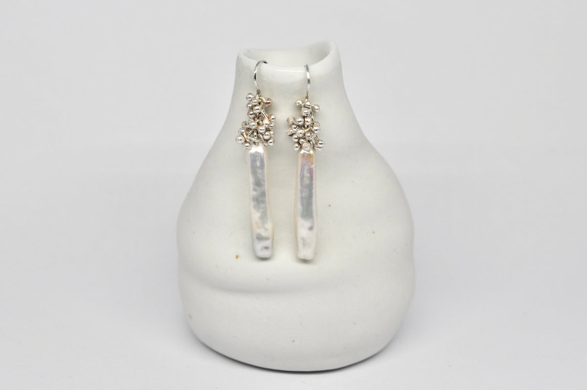 Freshwater Pearl & Granulation Drop Earrings – Sterling Silver