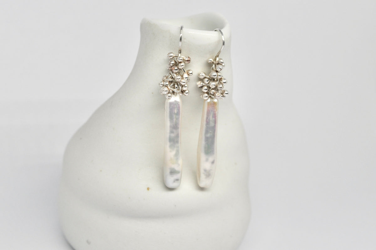 Freshwater Pearl & Granulation Drop Earrings – Sterling Silver