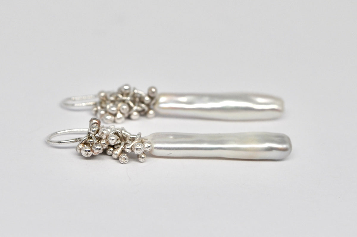Freshwater Pearl & Granulation Drop Earrings – Sterling Silver