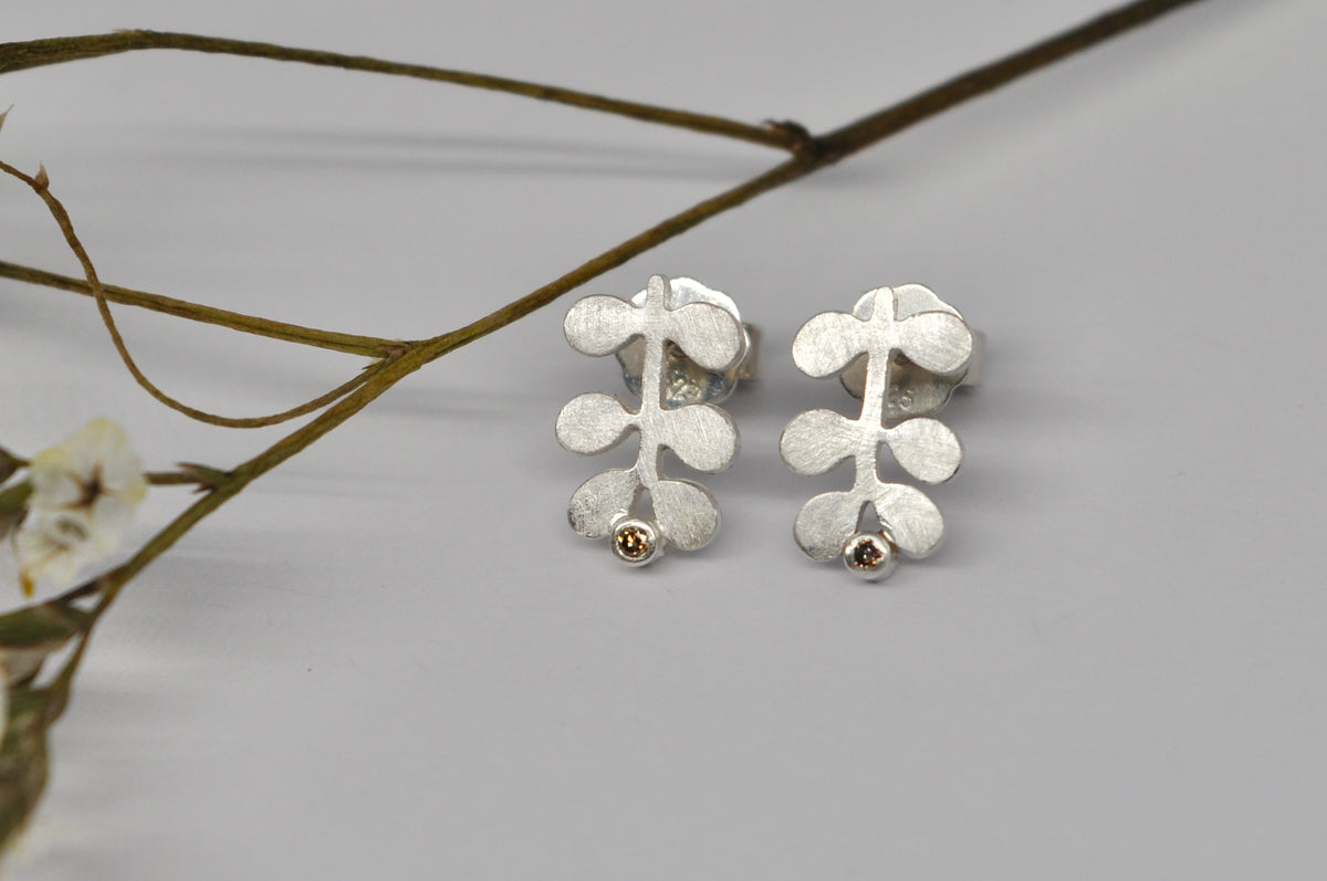 Botanical Stem Silver Stud Earrings