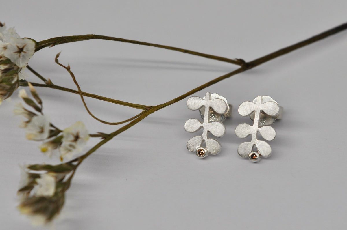 Botanical Stem Silver Stud Earrings