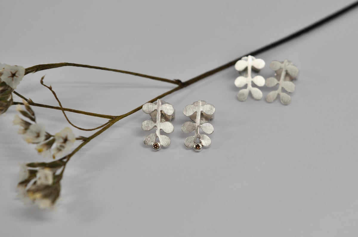 Botanical Stem Silver Stud Earrings