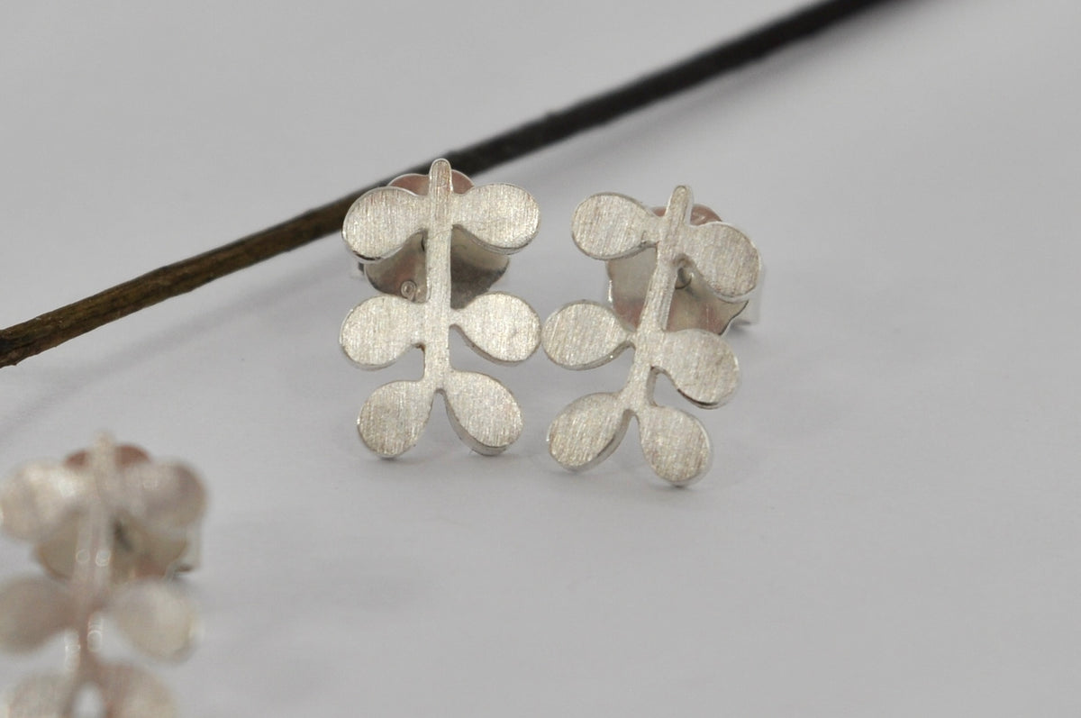 Botanical Stem Silver Stud Earrings