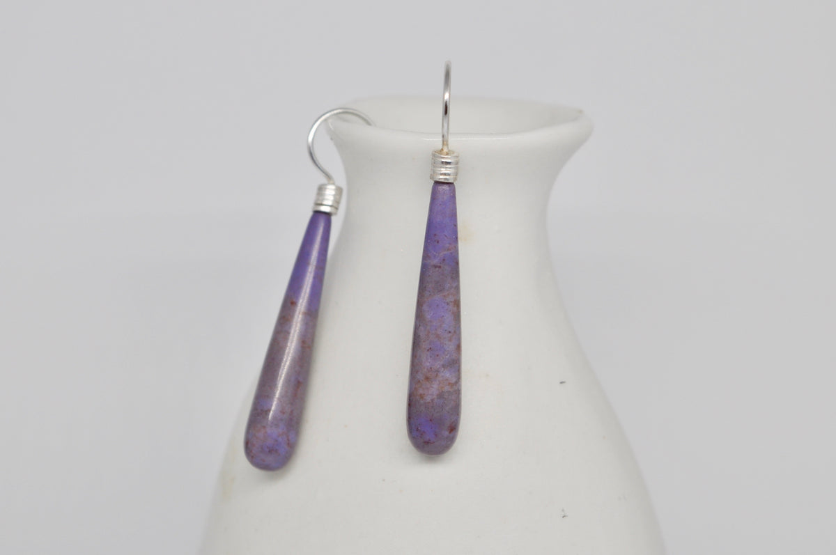 Lavender Jade Teardrop Earrings, Sterling Silver