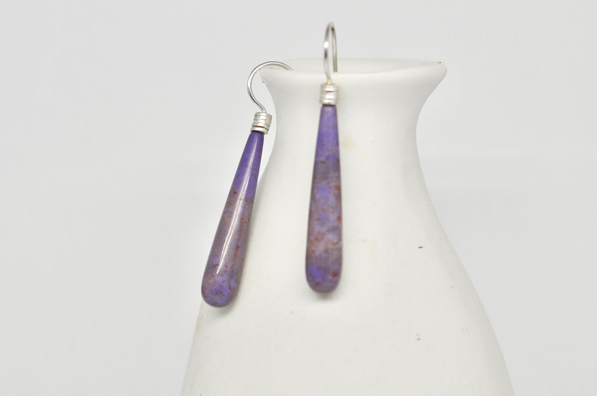 Lavender Jade Teardrop Earrings, Sterling Silver