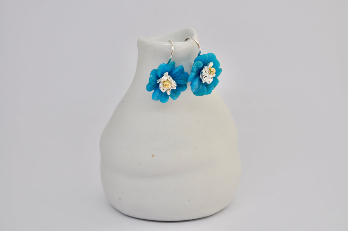 Turquoise Flower Earrings in Silver with Gold Accent