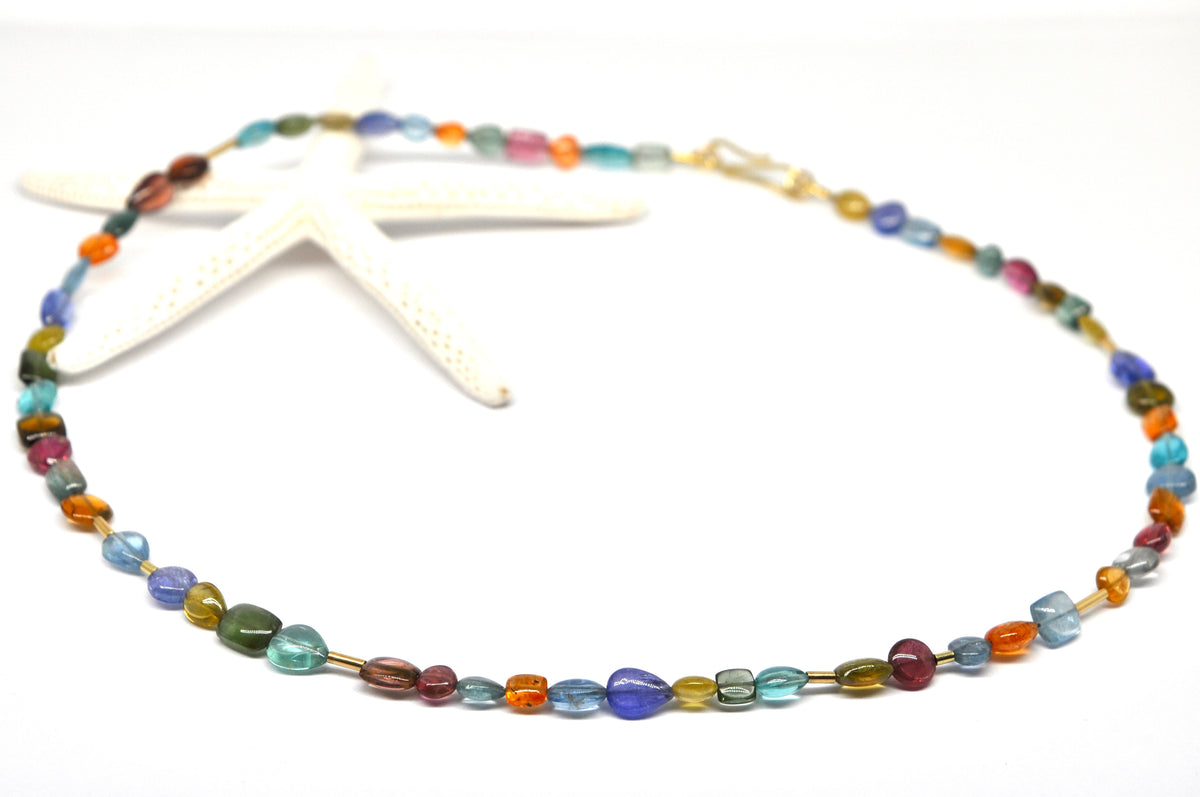 Multi-Gemstone Beaded Necklace with 18K Gold Accents