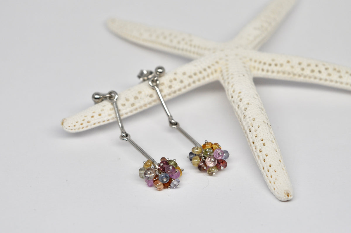 Rainbow Sapphire Cluster Drop Earrings