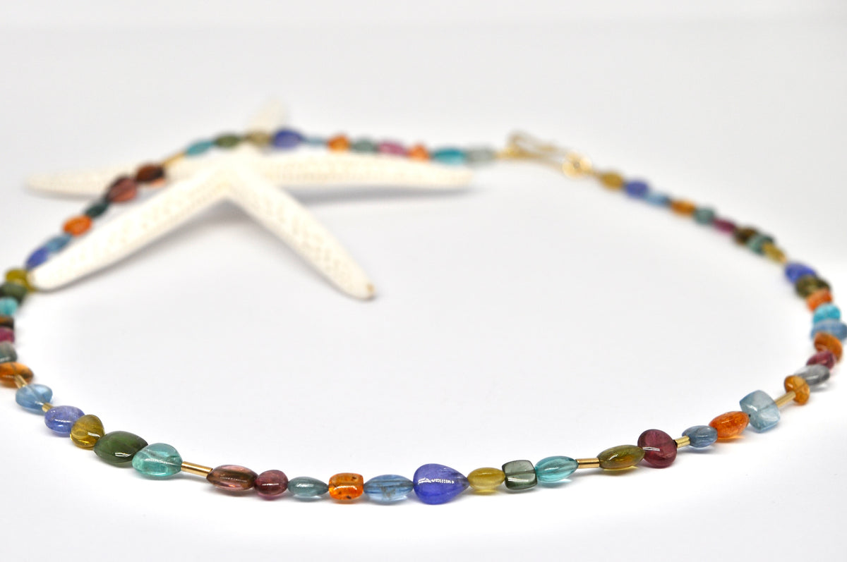 Multi-Gemstone Beaded Necklace with 18K Gold Accents