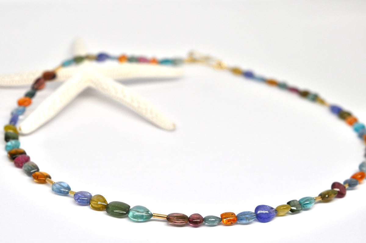 Multi-Gemstone Beaded Necklace with 18K Gold Accents