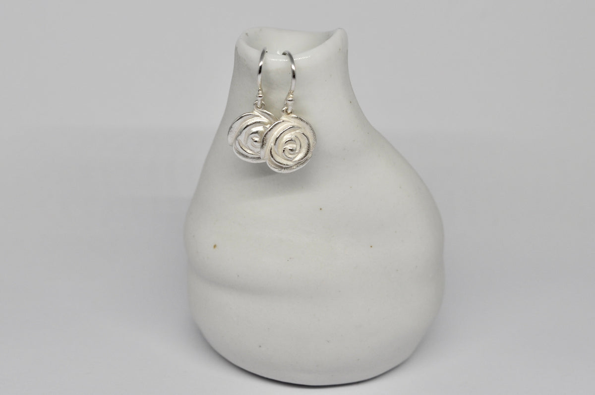 Rose petal earrings, silver