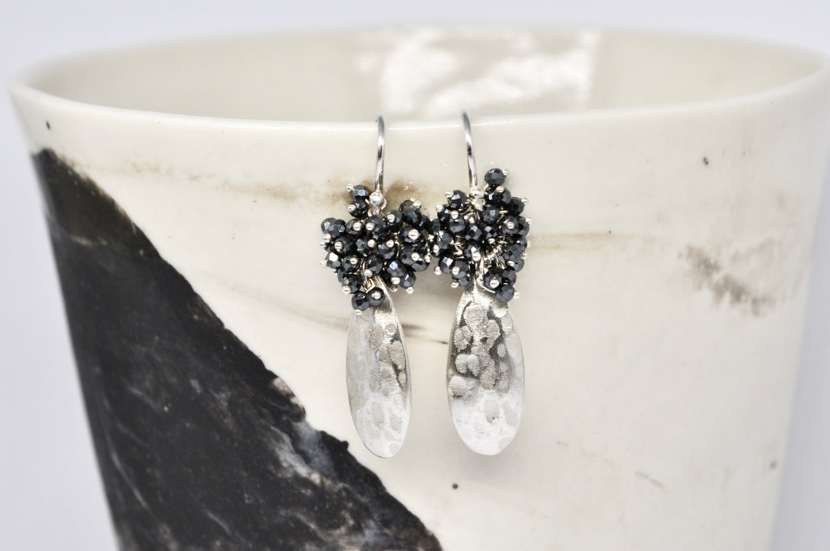Hammered Silver & Hematite Cluster Earrings