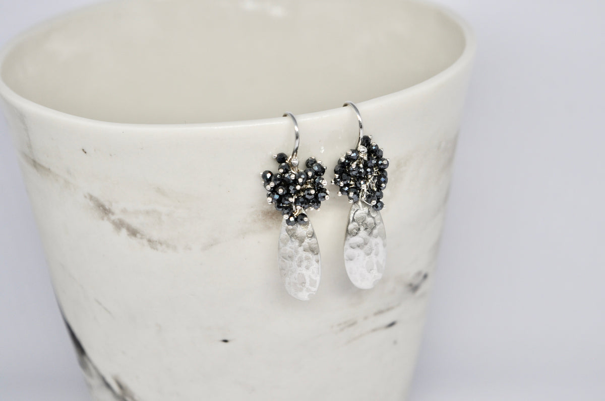 Hammered Silver & Hematite Cluster Earrings