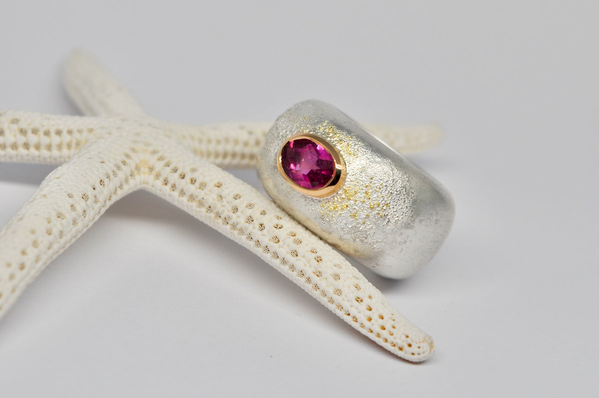 Silver Ring with Pink Tourmaline Accent