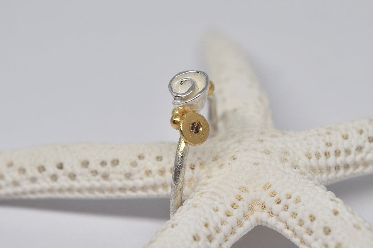 Delicate Silver Ring with 18k Gold and Brown Diamond
