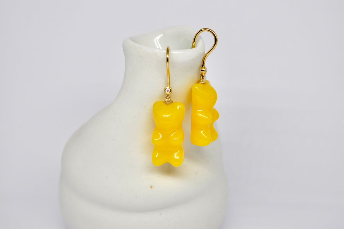 18K Gold Diamond & Yellow Agate Earrings