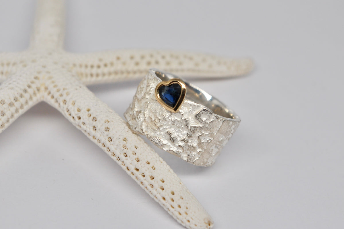 Sapphire Heart Ring, Silver & 18k Yellow Gold