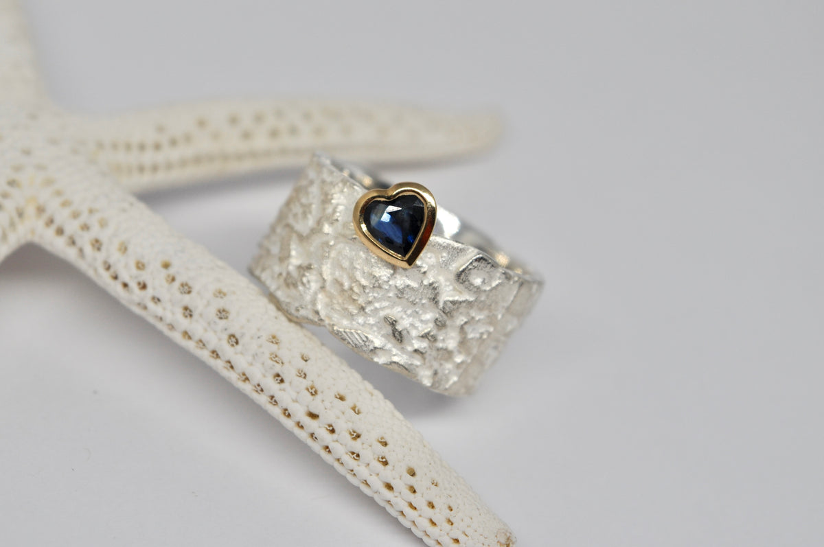 Sapphire Heart Ring, Silver & 18k Yellow Gold