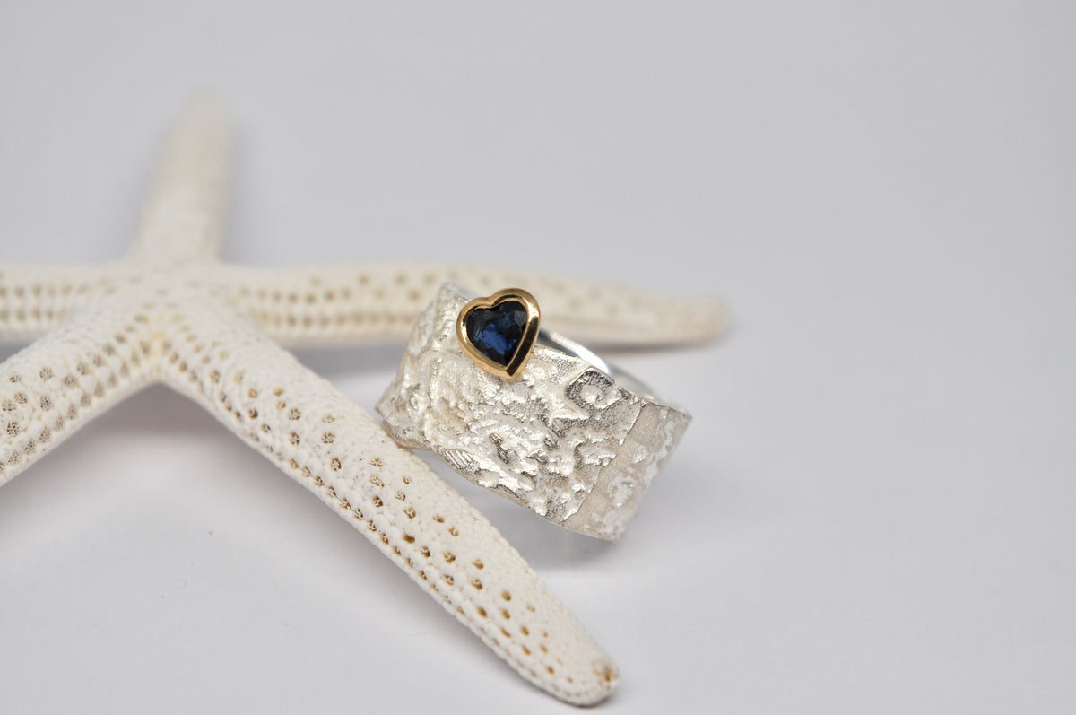 Sapphire Heart Ring, Silver & 18k Yellow Gold