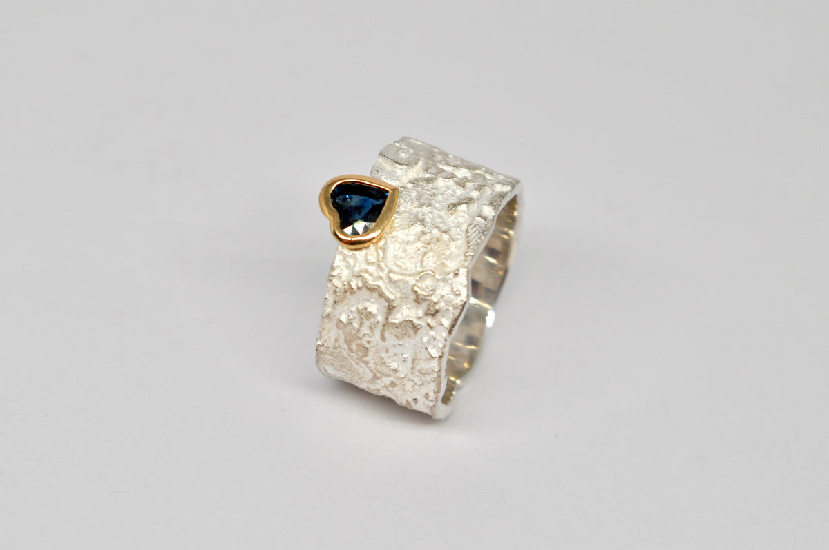 Sapphire Heart Ring, Silver & 18k Yellow Gold