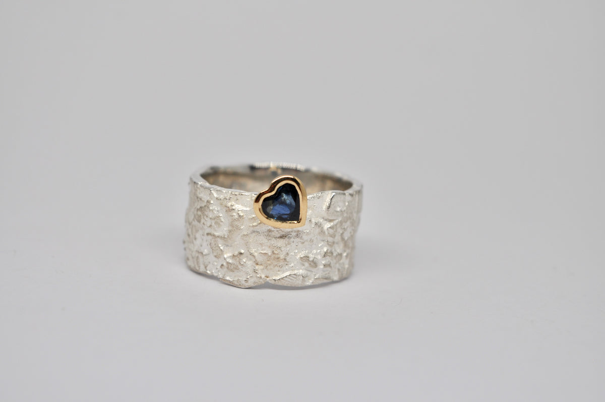 Sapphire Heart Ring, Silver & 18k Yellow Gold
