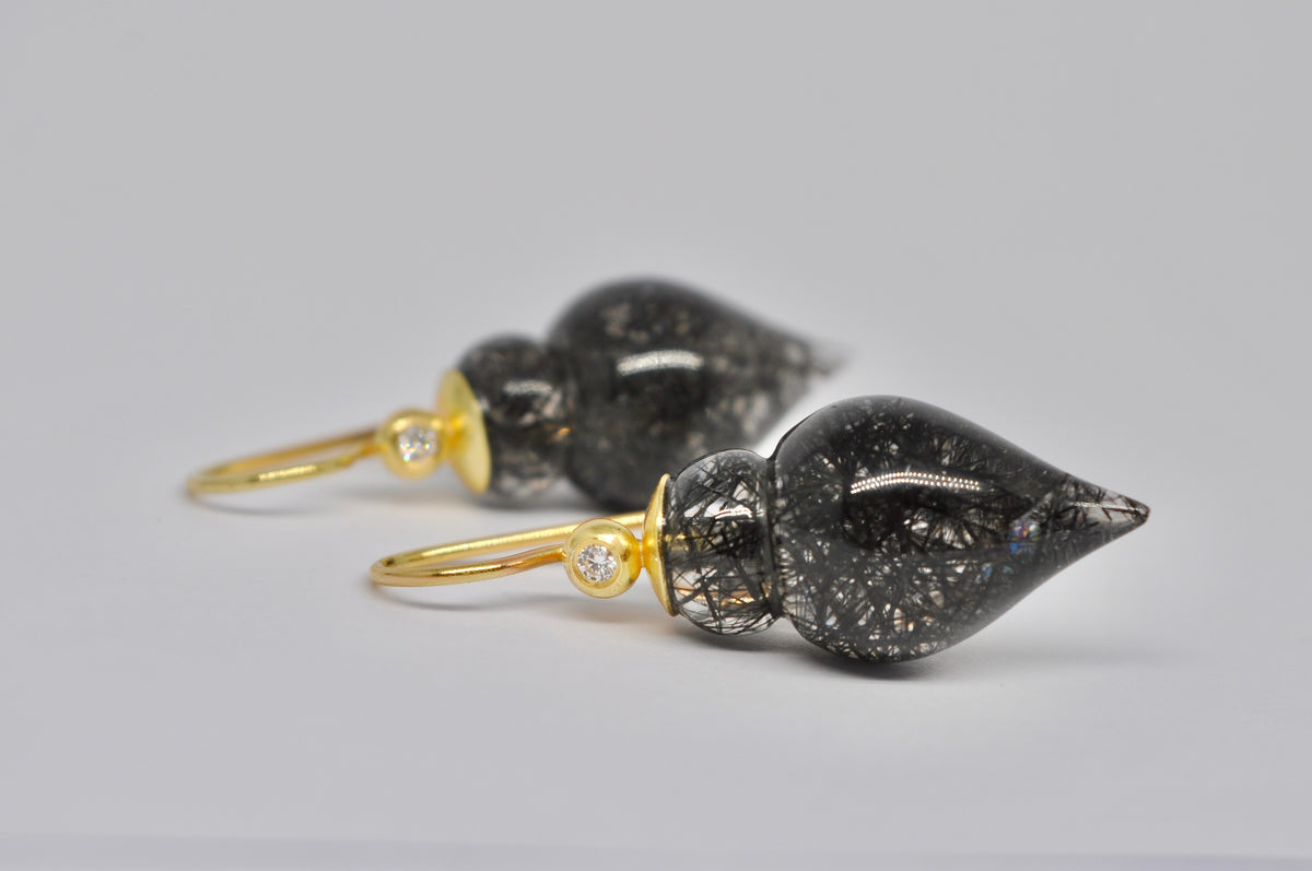 Gold Drop Earrings with Rutilated Tourmaline Quartz