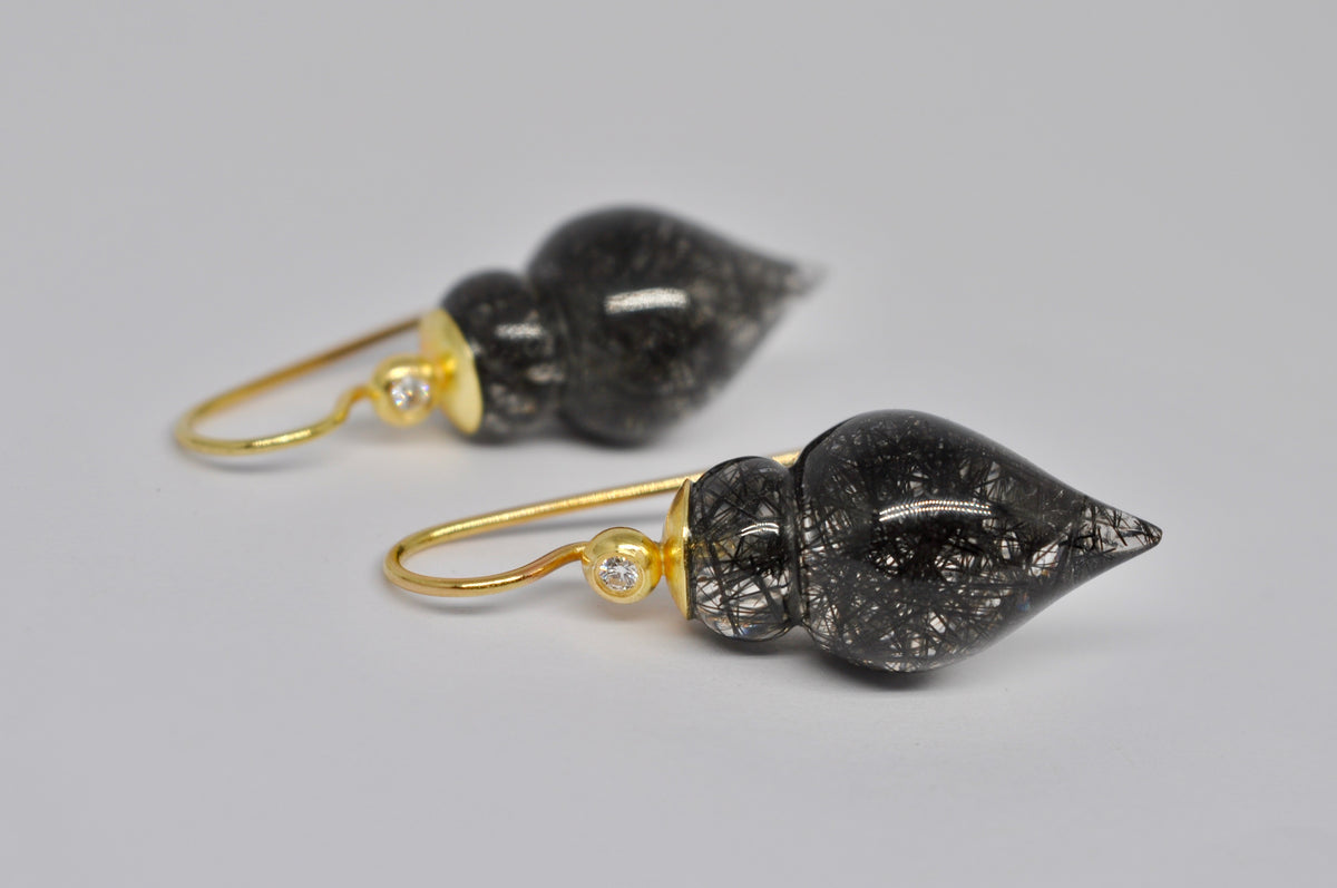 Gold Drop Earrings with Rutilated Tourmaline Quartz