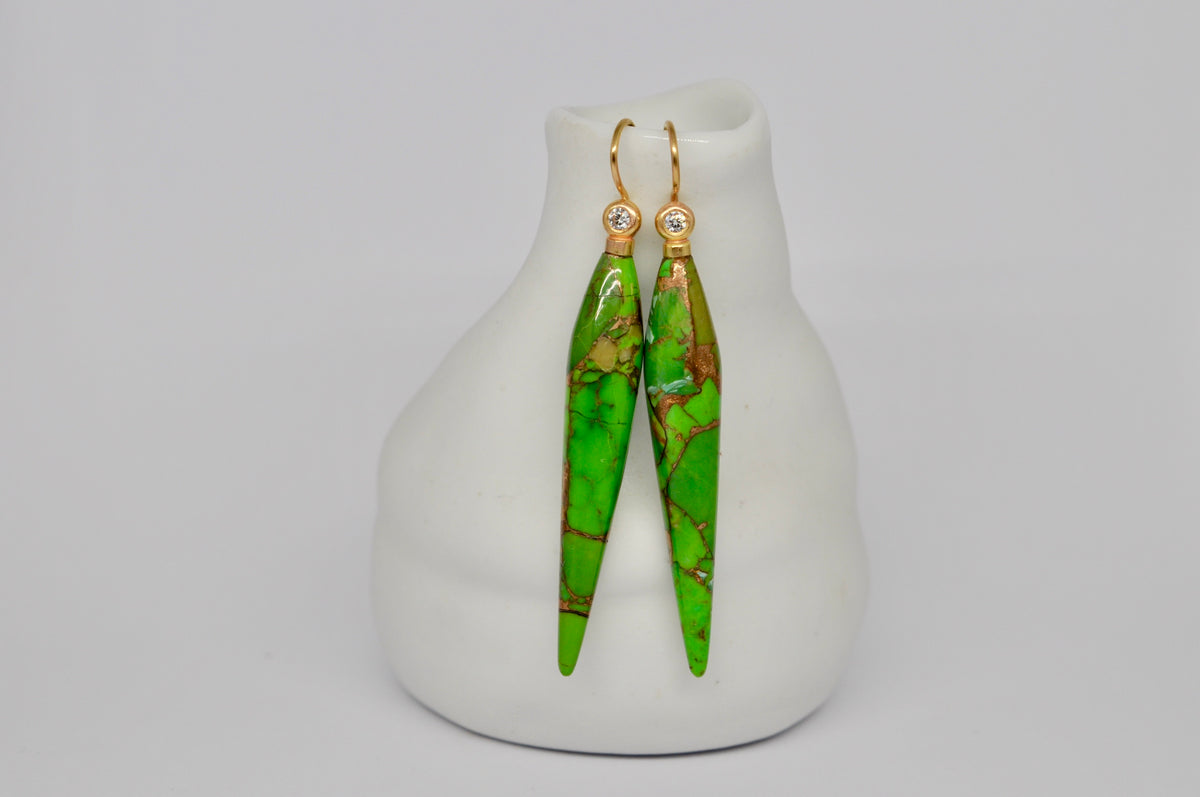 Green Turquoise Spike Earrings with Rose Gold and Diamond