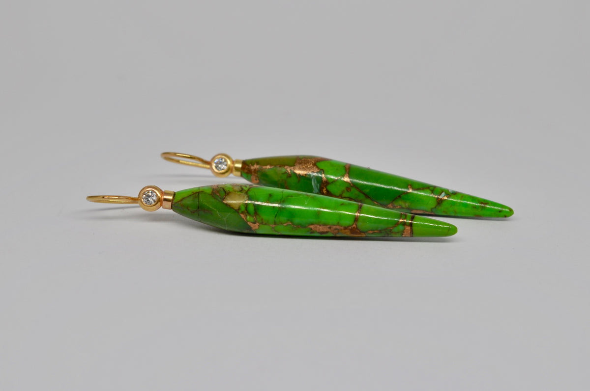 Green Turquoise Spike Earrings with Rose Gold and Diamond