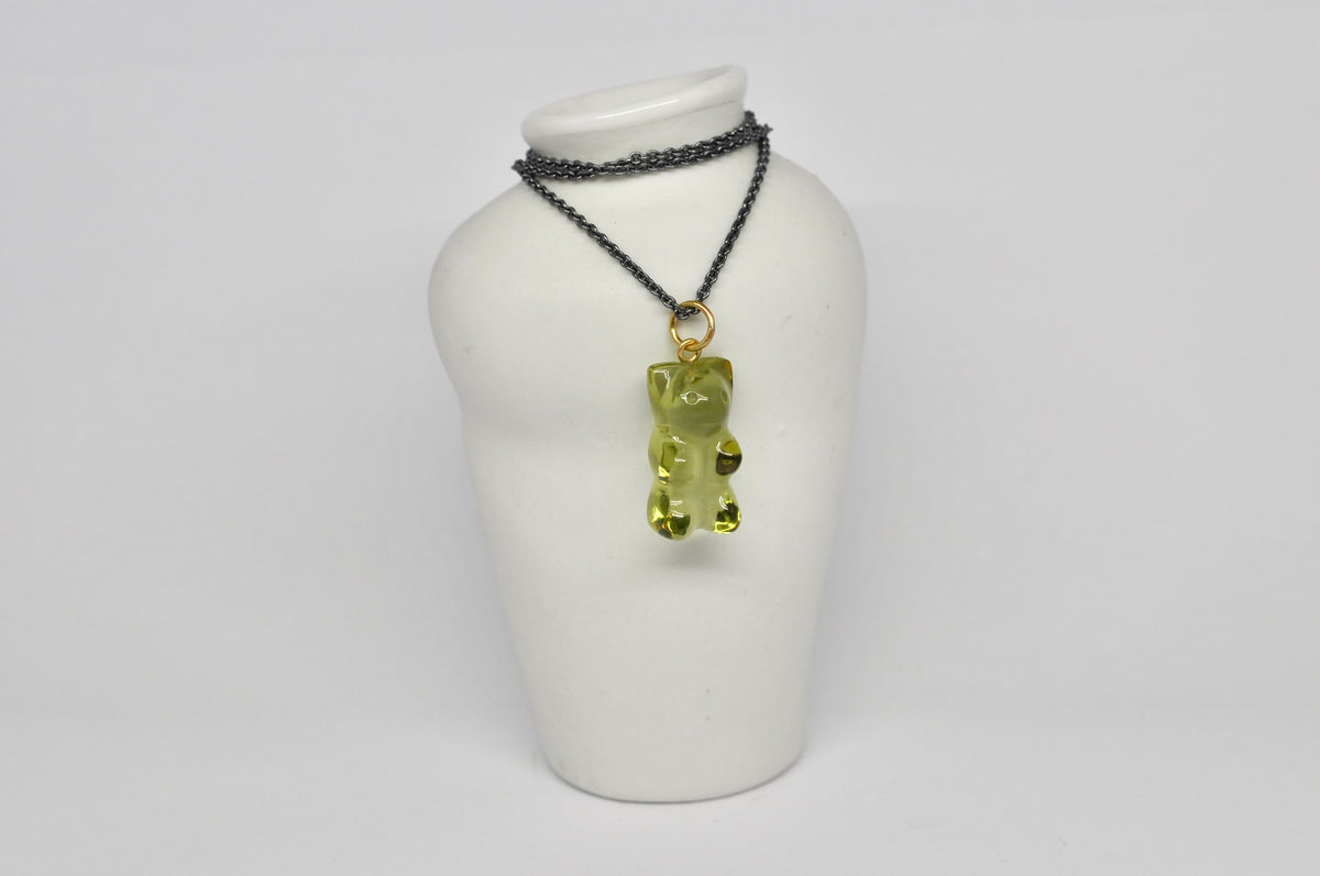 Amber Bear Necklace on Oxidized Silver Chain