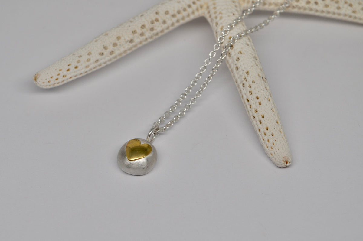 Pebble Heart Pendant — Sterling Silver & 18k Yellow Gold