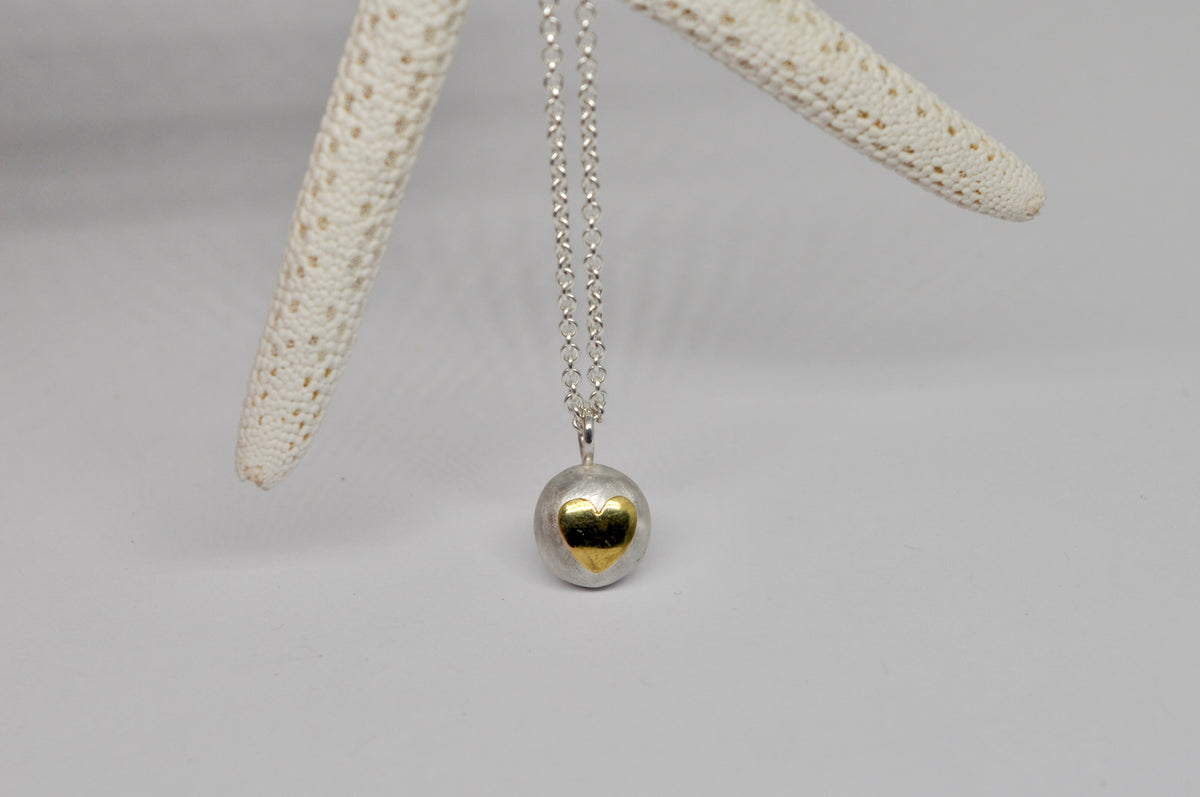 Pebble Heart Pendant — Sterling Silver & 18k Yellow Gold