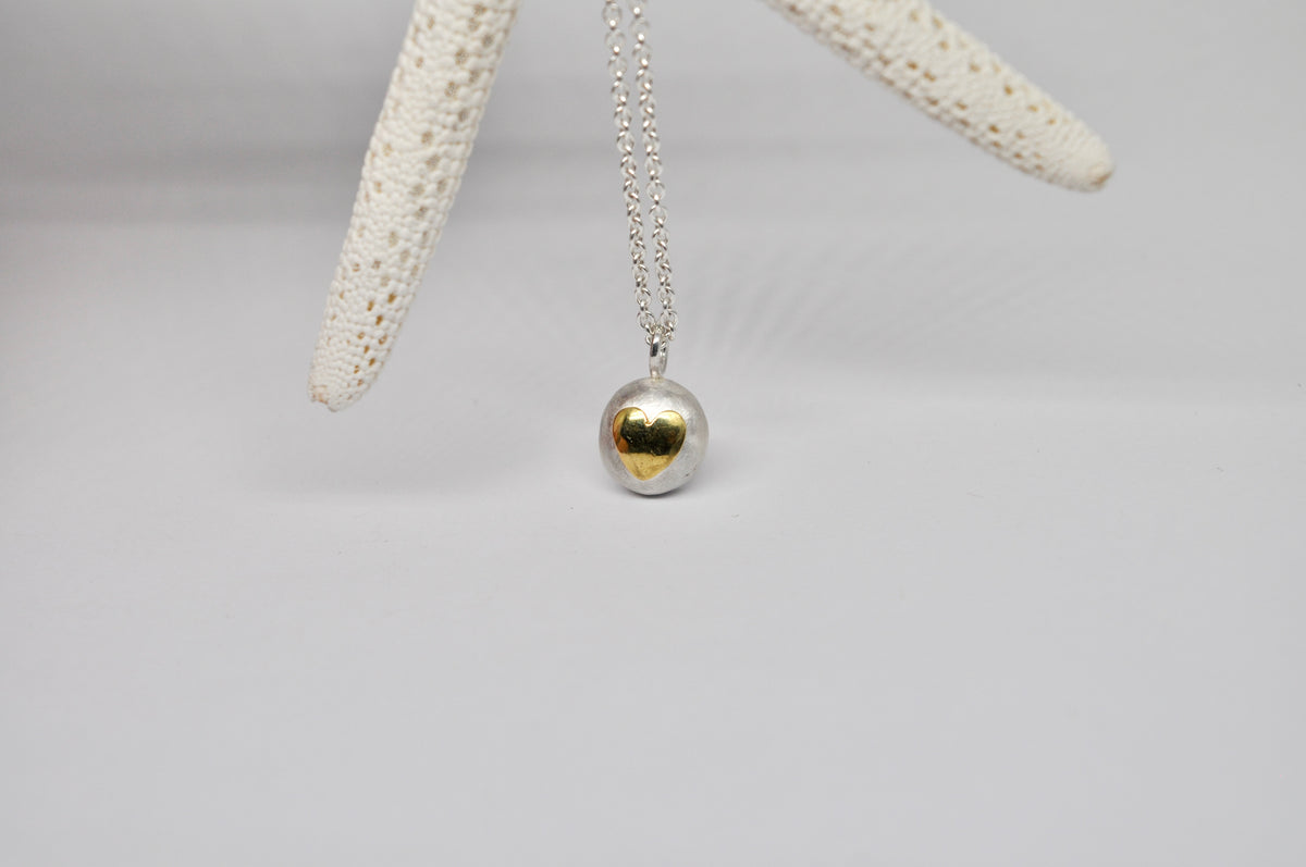 Pebble Heart Pendant — Sterling Silver & 18k Yellow Gold