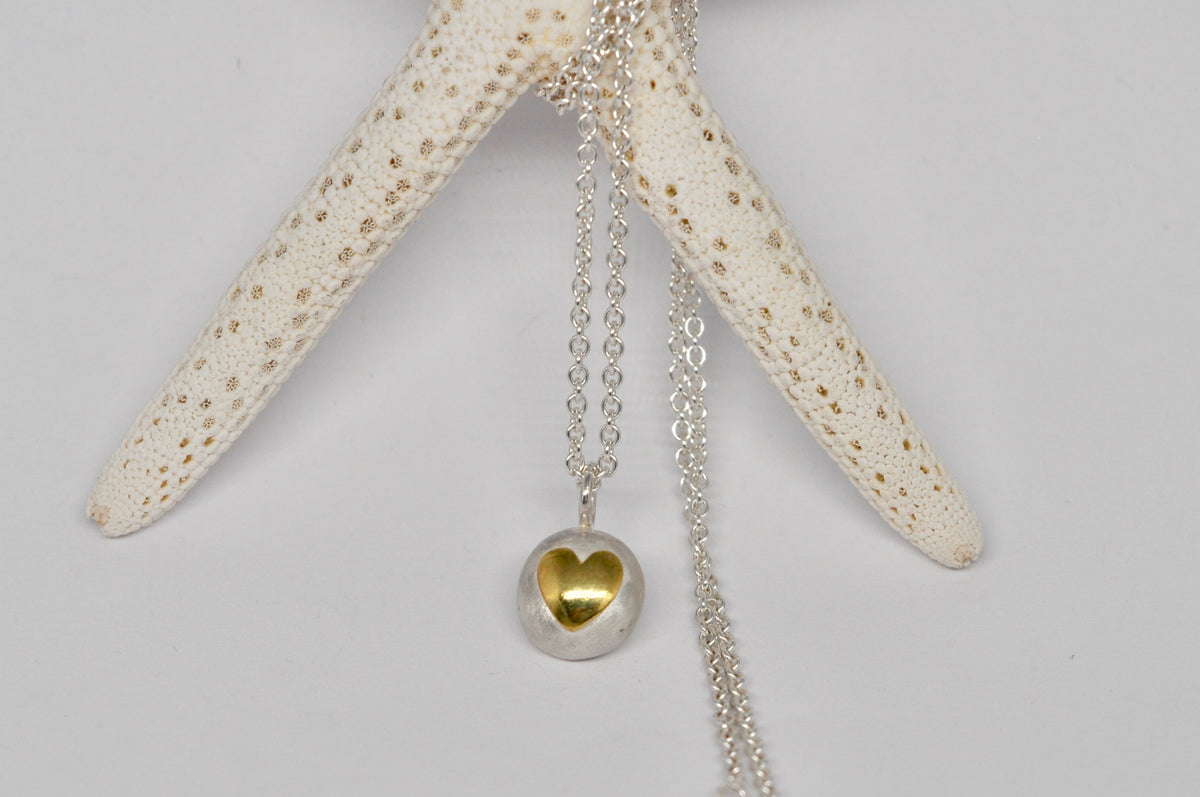 Pebble Heart Pendant — Sterling Silver & 18k Yellow Gold