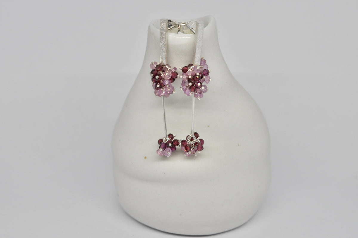 Delicate Drop Earrings — Pink Sapphire & Rhodolite