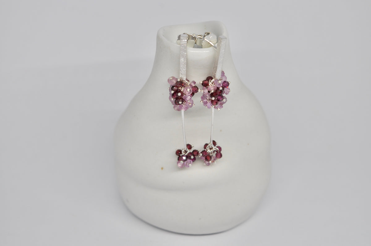 Delicate Drop Earrings — Pink Sapphire & Rhodolite