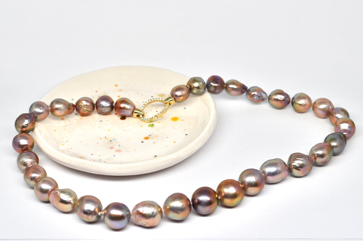 Baroque Edison Pearl Necklace with Diamond-Accented Clasp
