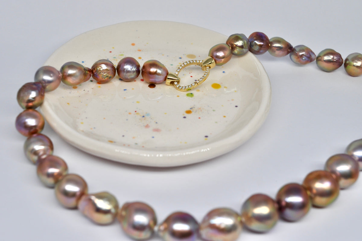 Baroque Edison Pearl Necklace with Diamond-Accented Clasp