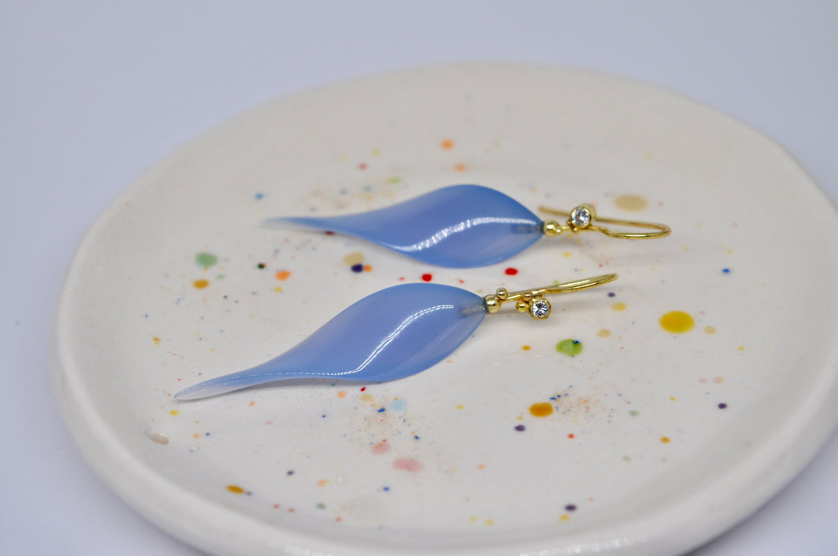 Blue Agate & Diamond Drop Earrings in 18K Yellow Gold