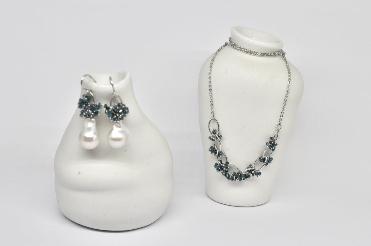 Blue Diamond Cluster Necklace — 18k White Gold