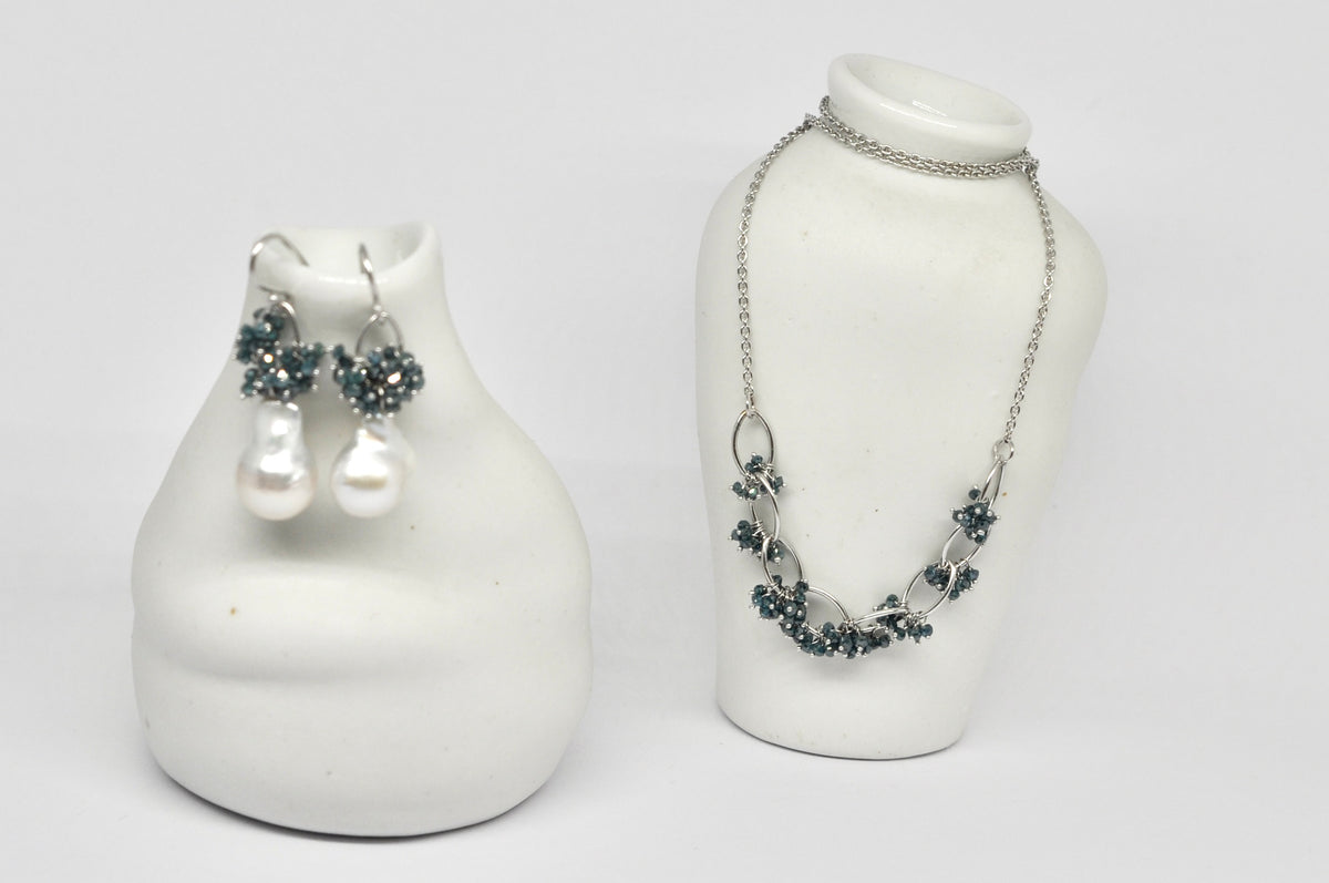 Blue Diamond Cluster Necklace — 18k White Gold