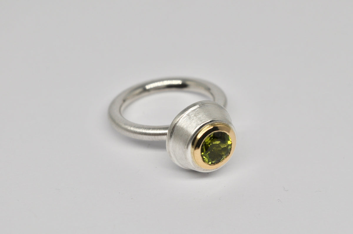 Dome Ring — Sterling Silver, 18ct Yellow Gold & Peridot