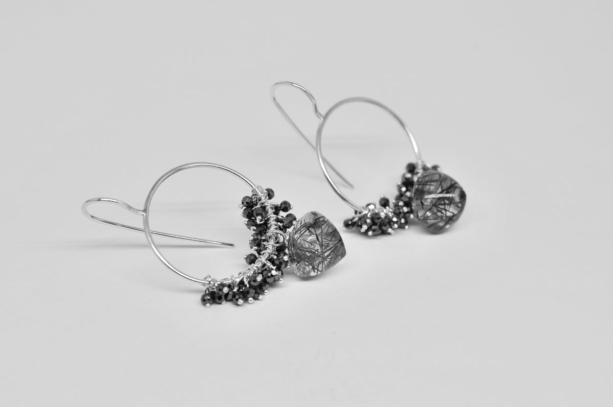 Tourmalinated Quartz & Hematite Sterling Silver Earrings
