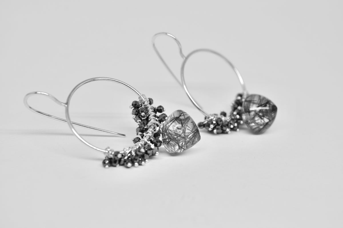 Tourmalinated Quartz & Hematite Sterling Silver Earrings